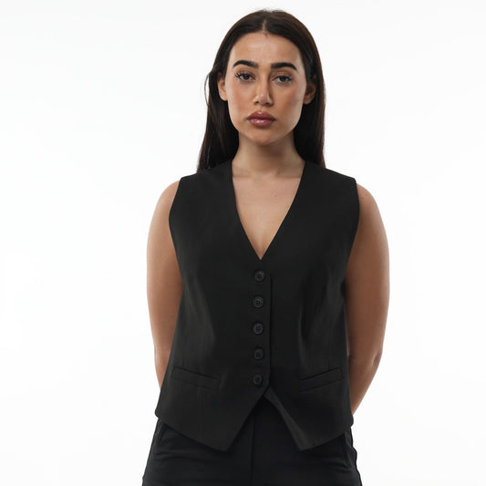 Button-Up Waistcoat with Piping Pockets