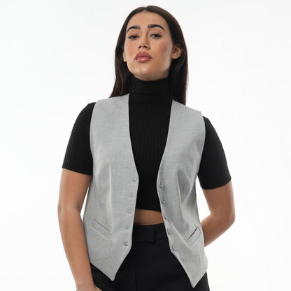 Button-Up Waistcoat with Piping Pockets