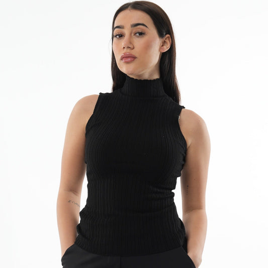 Turtle Neck Sleeveless Knit Sweater