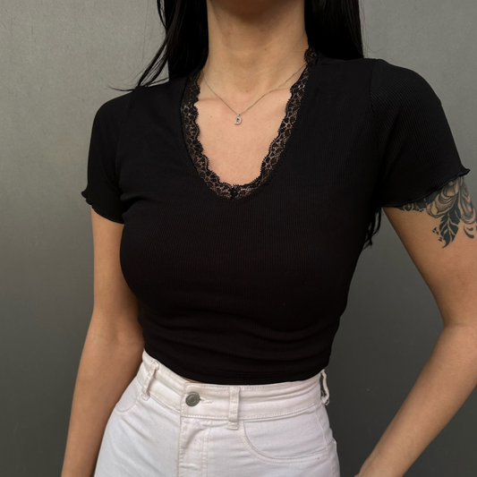 Laced V-Neck Crop Top